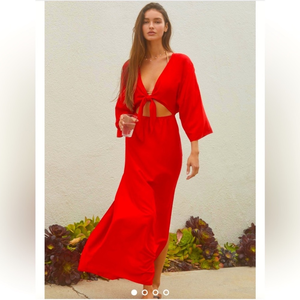 Anthropologie Tie Front Beach Dress in Red Size Medium